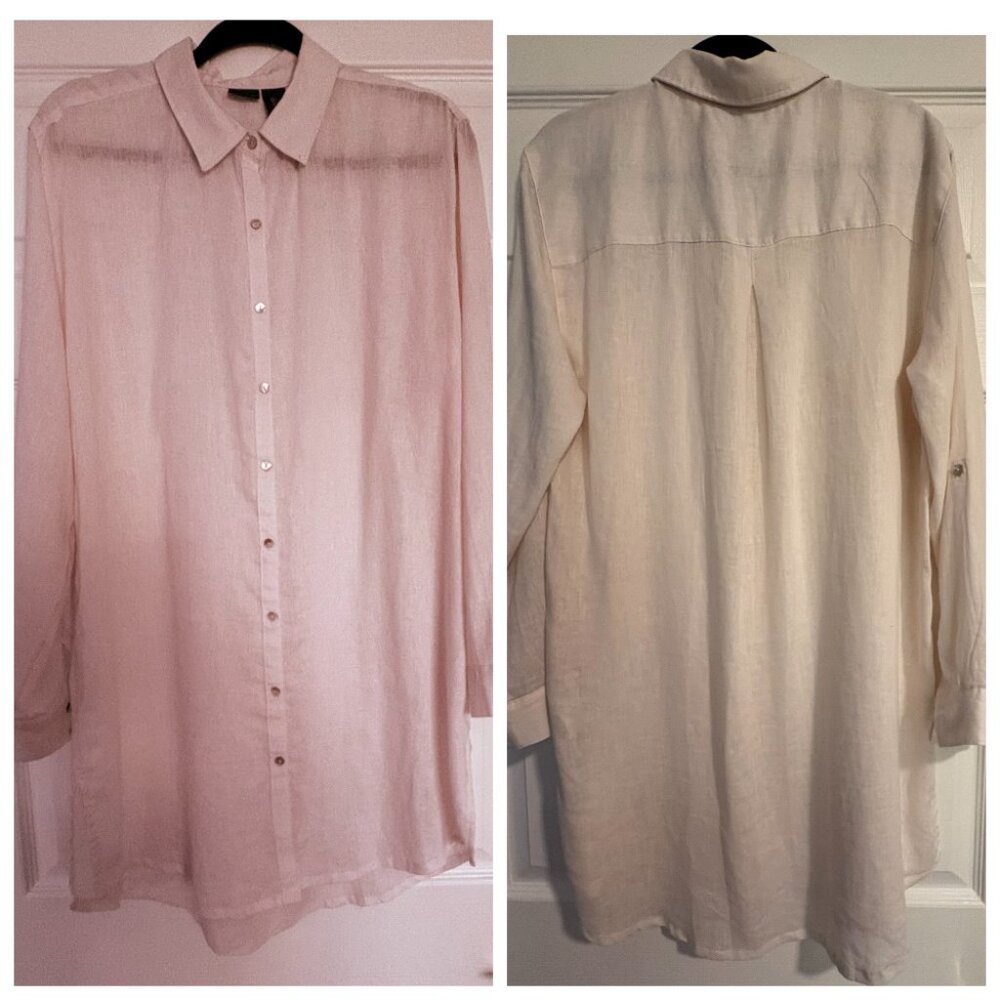 Tahari Linen  Blend Button Down Shirt Dress  NWT Size L